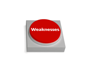 En knapp der det står "svakheter" (weaknesses) Brukes for å legge frem svakheter ved SEM og SEO