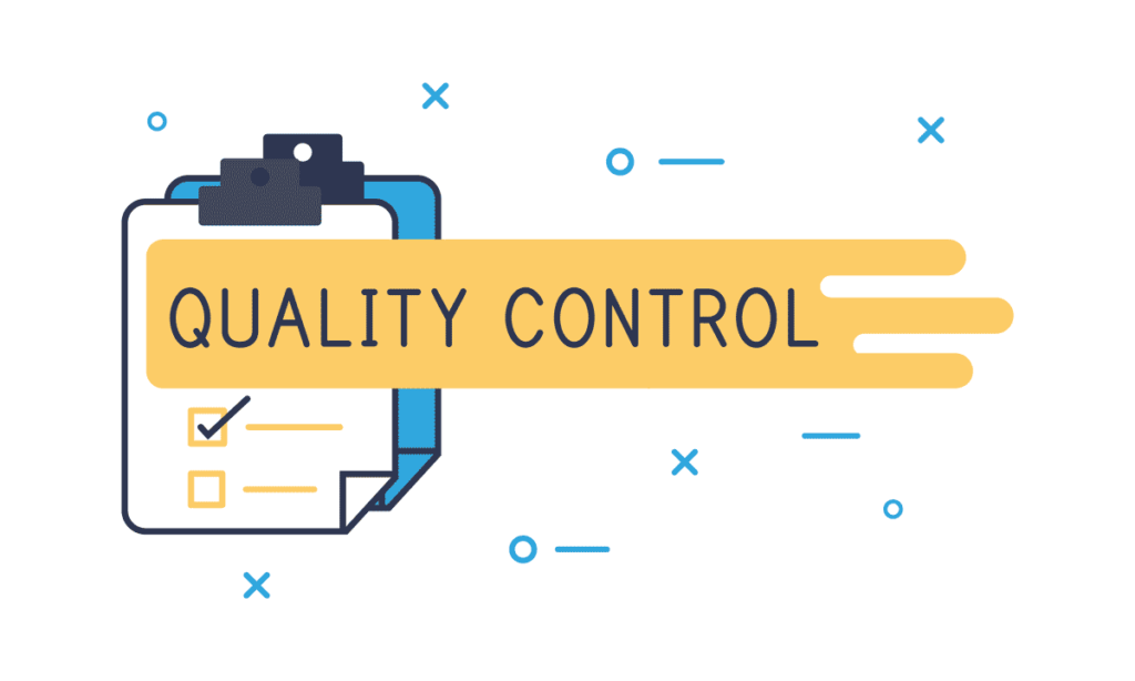 Teksten "Quality control" (kvalitetskontrol) på et banner over en chart med avkrysningsalternativer. 
